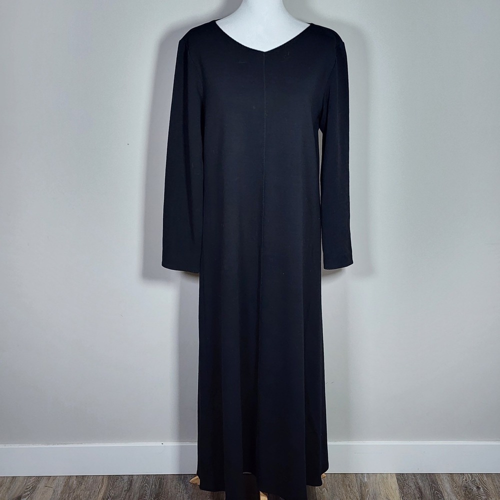 Eileen Fisher Wool Blend Midi Dress M Black Long Sleeve Quiet Luxury Winter Lux